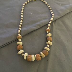 Brown and Cream Beaded Necklace